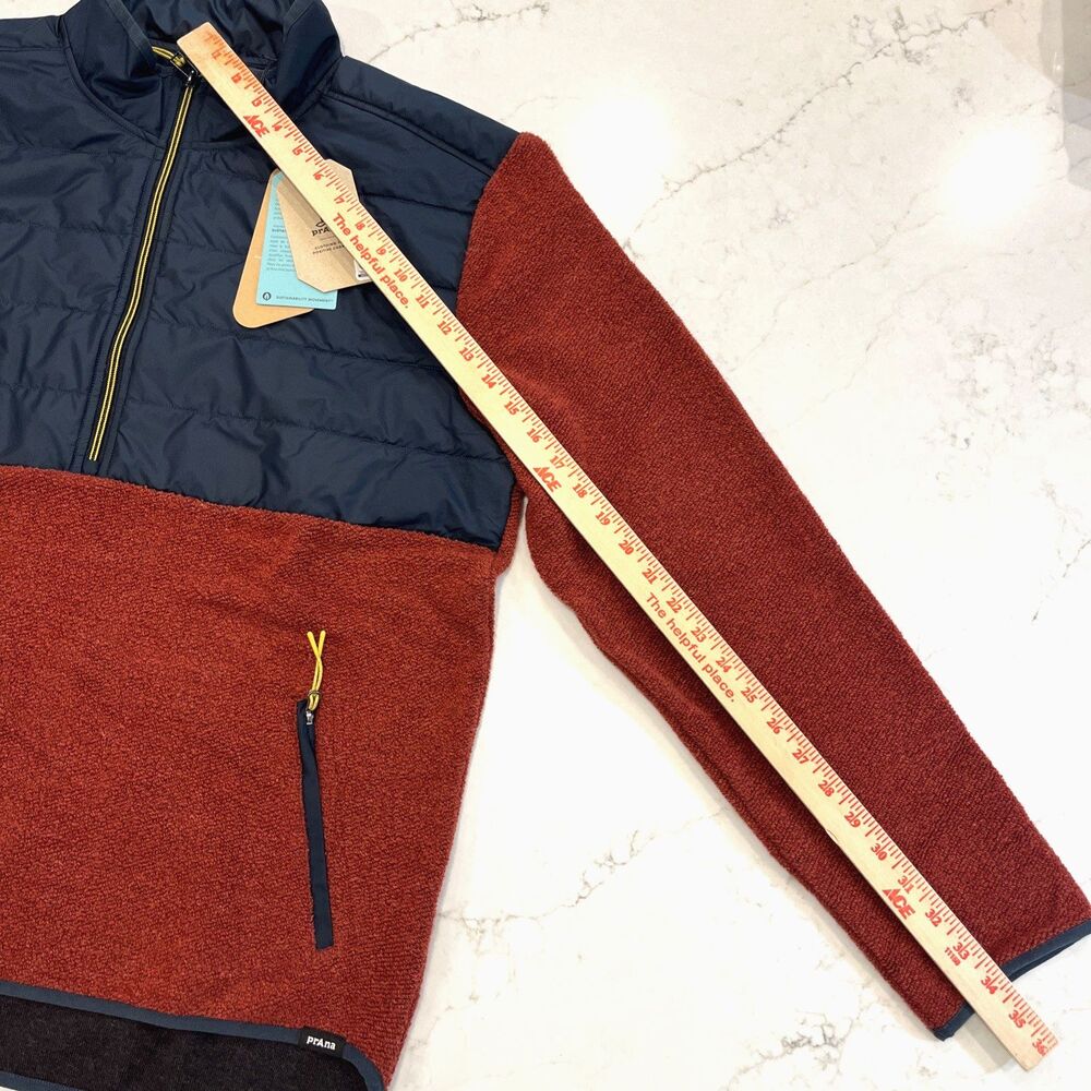 prAna NEW Mens XL Fleece‎ 1/2 Zip Quilted Pullover Jacket Wool Blend Red Blue - Picture 13 of 16